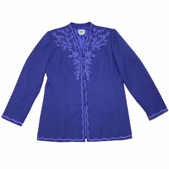 LESLIE Fay Purple Embroidered Button Down Jacket - Picture 1 of 12